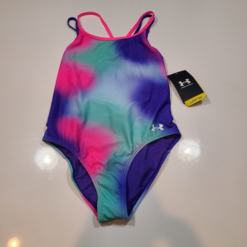 NWT Under Armour Multicolor Prism Green One Piece Swimsuit in Size 10